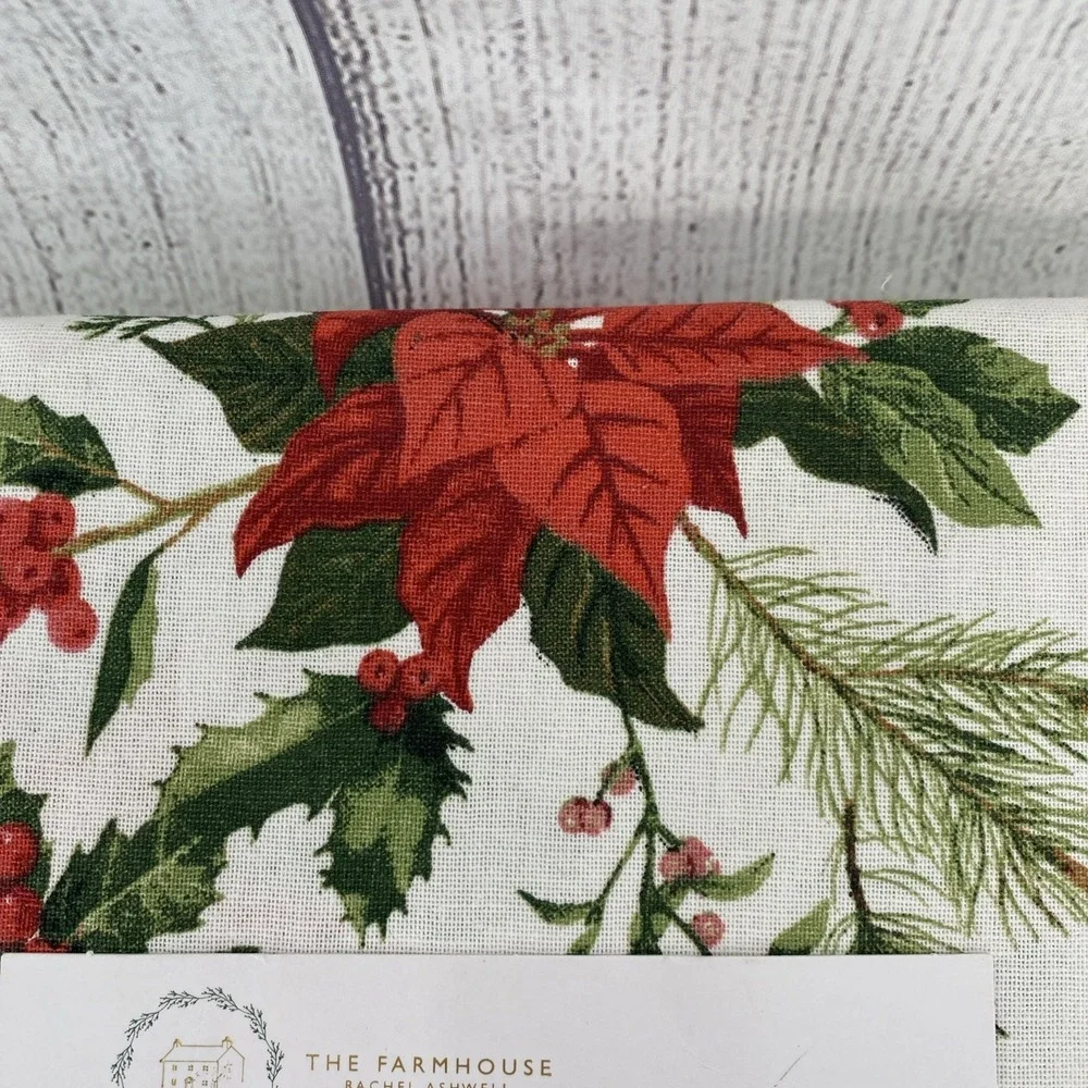 Rachel Ashwell Farmhouse Tablecloth 8-Napkin Set 60x102 Christmas Poinsettia